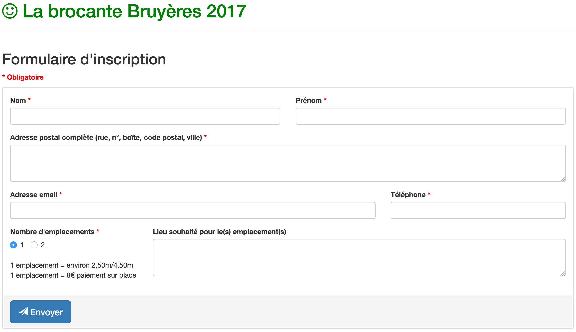 Flea market registration form