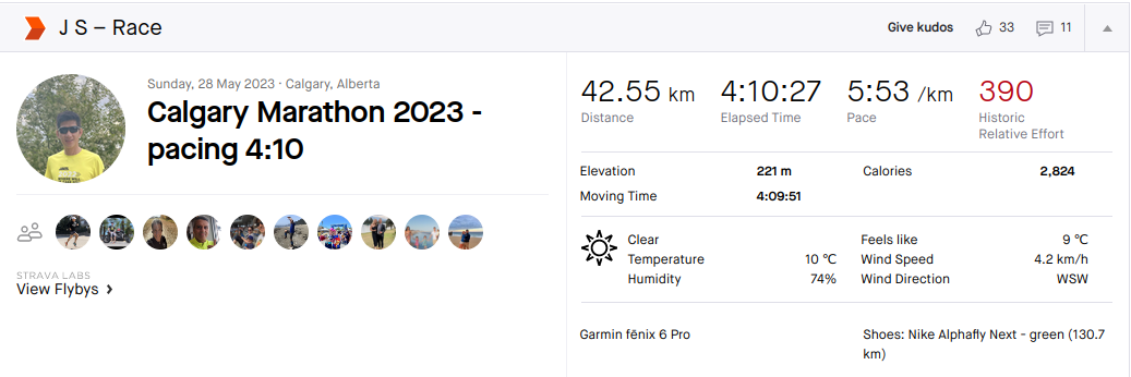 Pacer 4:10h Strava profile